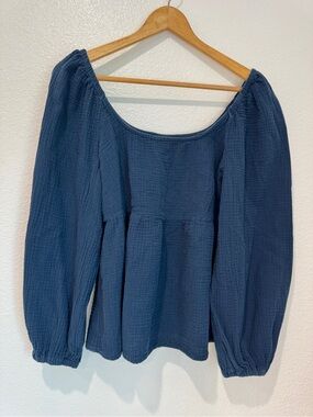 Universal Thread Navy Blue Cotton Gauze Long Sleeve Milkmaid Top Blouse S Boho